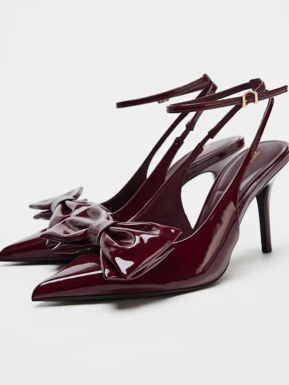 Zara Women's Fall Pointed Slingback Pumps with Bow Evening Burgundy Formal 7.5